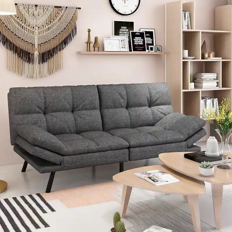 Canapé-lit futon avec accoudoirs réglables pour petits espaces