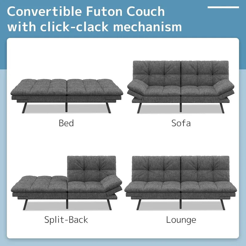 Canapé-lit futon avec accoudoirs réglables pour petits espaces
