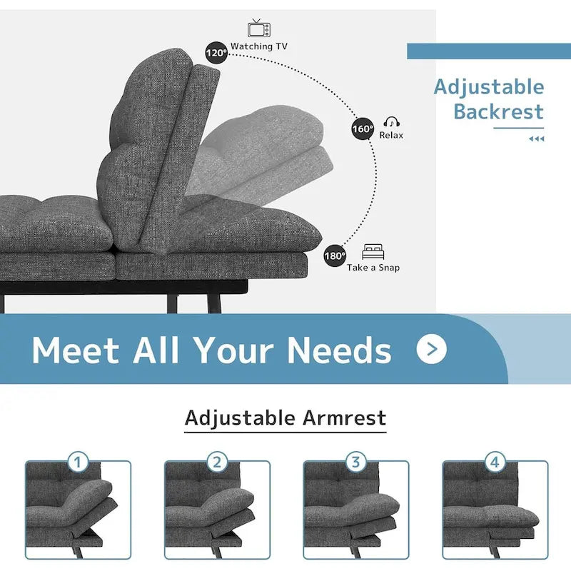 Canapé-lit futon avec accoudoirs réglables pour petits espaces