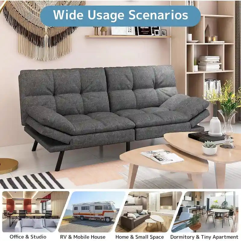 Canapé-lit futon avec accoudoirs réglables pour petits espaces