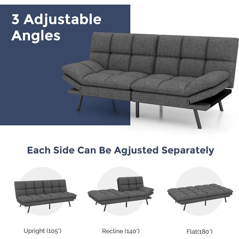 Canapé-lit futon avec accoudoirs réglables pour petits espaces