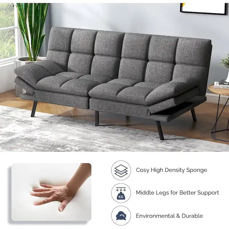 Canapé-lit futon avec accoudoirs réglables pour petits espaces