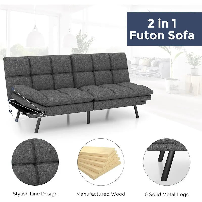 Canapé-lit futon avec accoudoirs réglables pour petits espaces