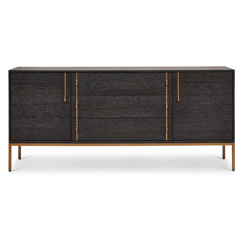 Buffet moderne en placage de chêne avec portes à fermeture amortie et tiroirs de rangement