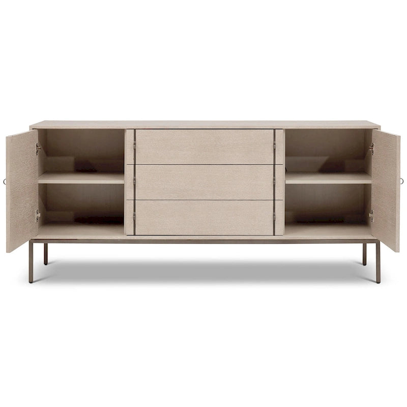 Buffet moderne en placage de chêne avec portes à fermeture amortie et tiroirs de rangement