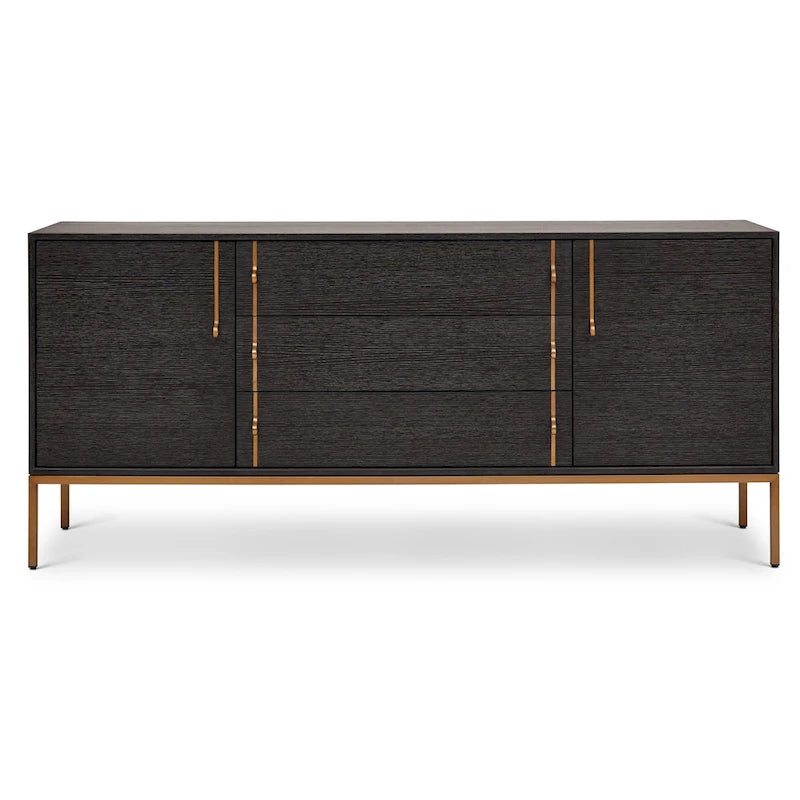 Buffet moderne en placage de chêne avec portes à fermeture amortie et tiroirs de rangement
