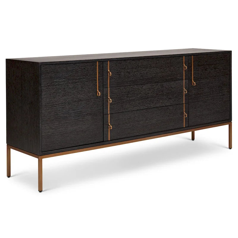 Buffet moderne en placage de chêne avec portes à fermeture amortie et tiroirs de rangement