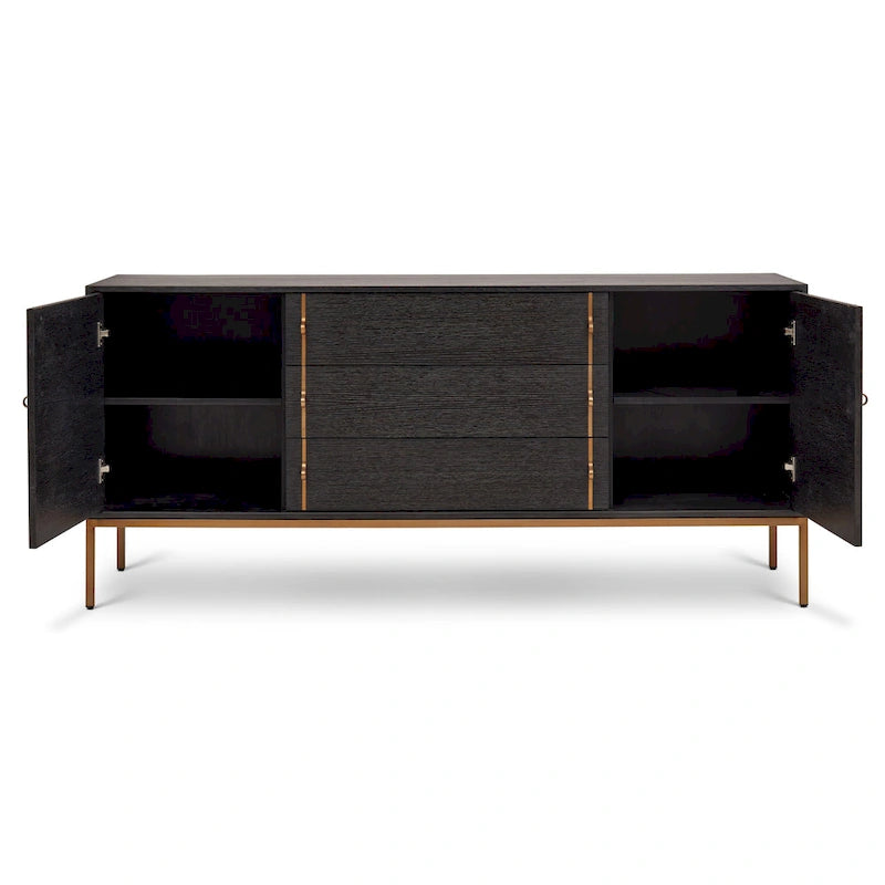 Buffet moderne en placage de chêne avec portes à fermeture amortie et tiroirs de rangement