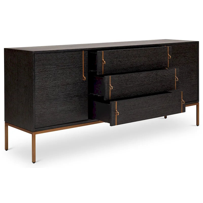 Buffet moderne en placage de chêne avec portes à fermeture amortie et tiroirs de rangement