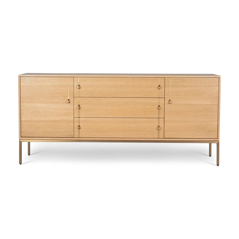 Buffet moderne en placage de chêne avec portes à fermeture amortie et tiroirs de rangement