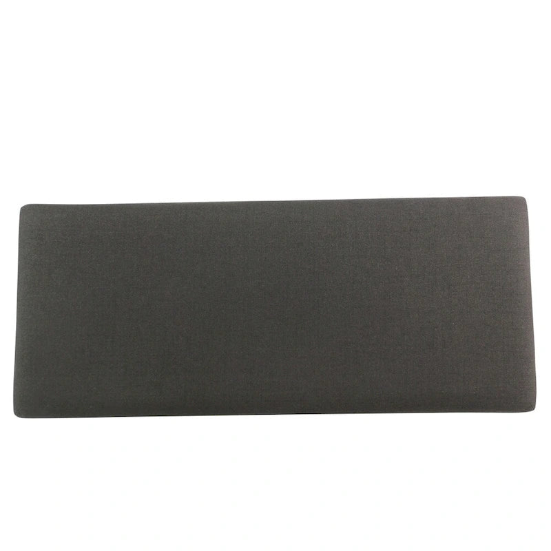 Banc de rangement en lin touffeté anthracite avec garniture cloutée et pieds en noyer