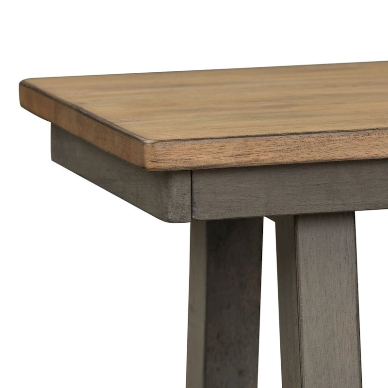 Banc sans dossier gris et couleur grès en hévéa avec patins en nylon