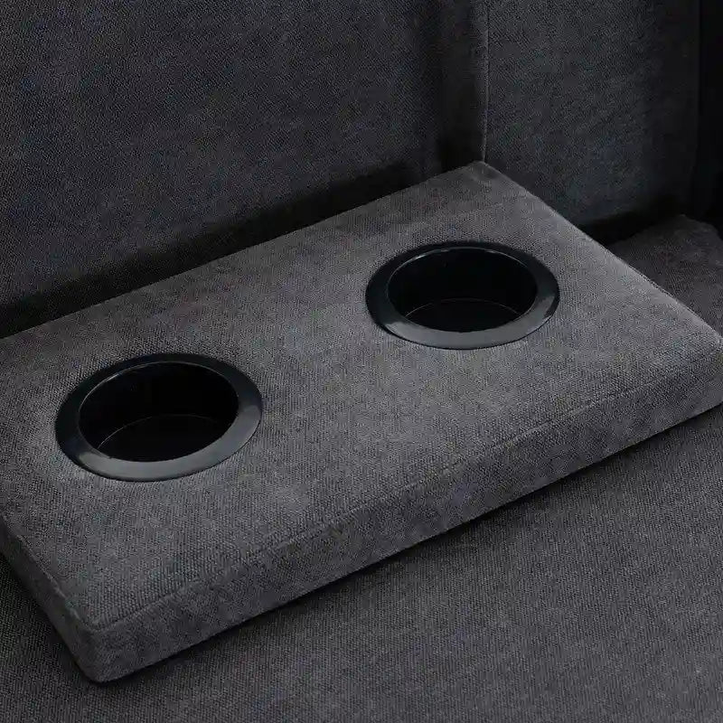 Canapé d'angle en L avec rangement dissimulé et porte-gobelets