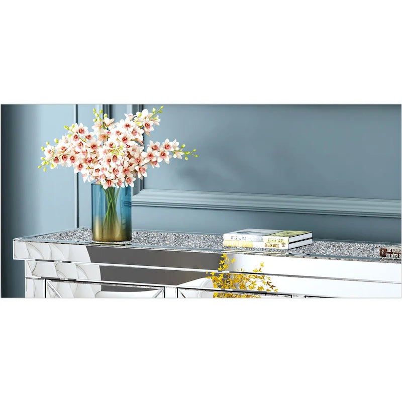 Glam Meuble d'appoint miroir avec diamants, 3 tiroirs et 2 portes
