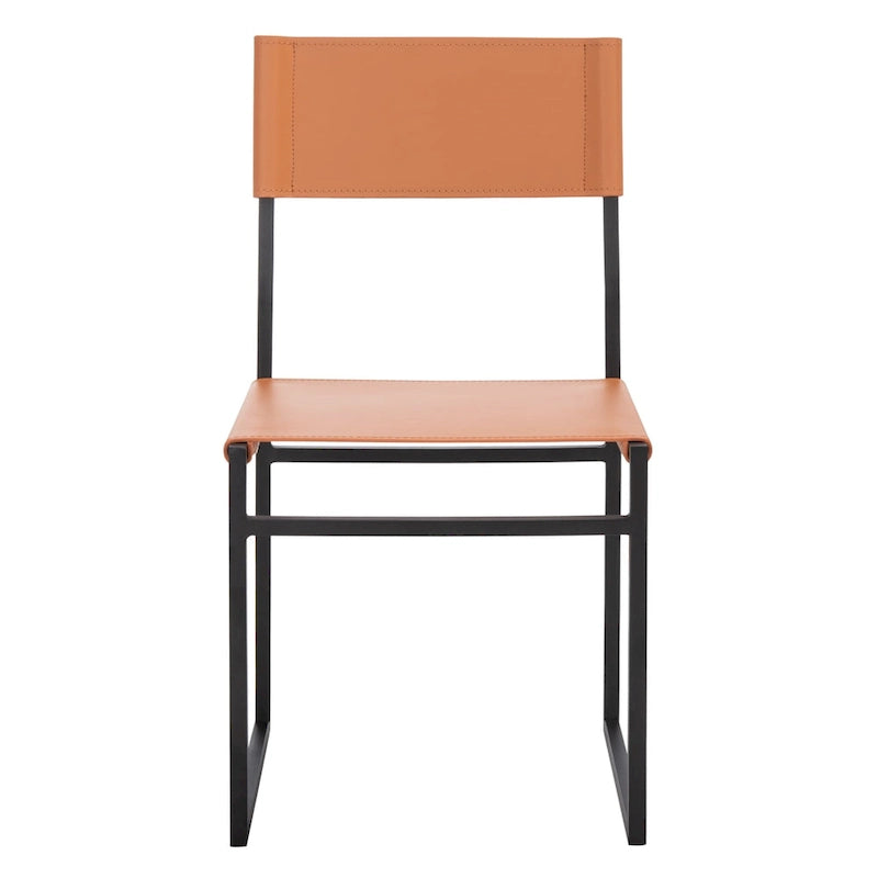 Chaise de salle à manger moderne en cuir avec piètement ouvert en métal noir