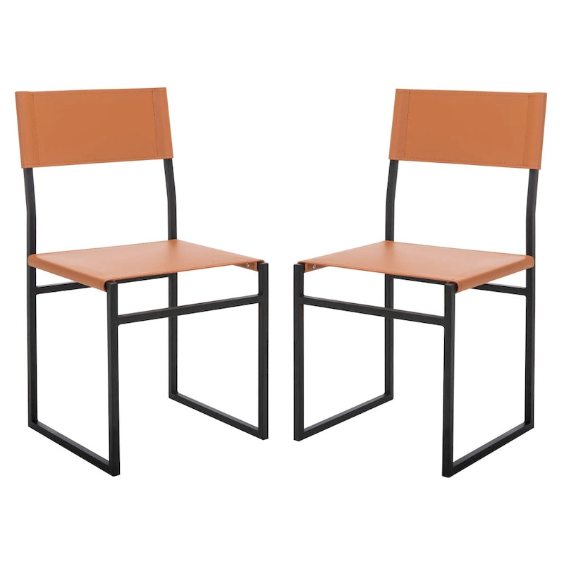 Chaise de salle à manger moderne en cuir avec piètement ouvert en métal noir