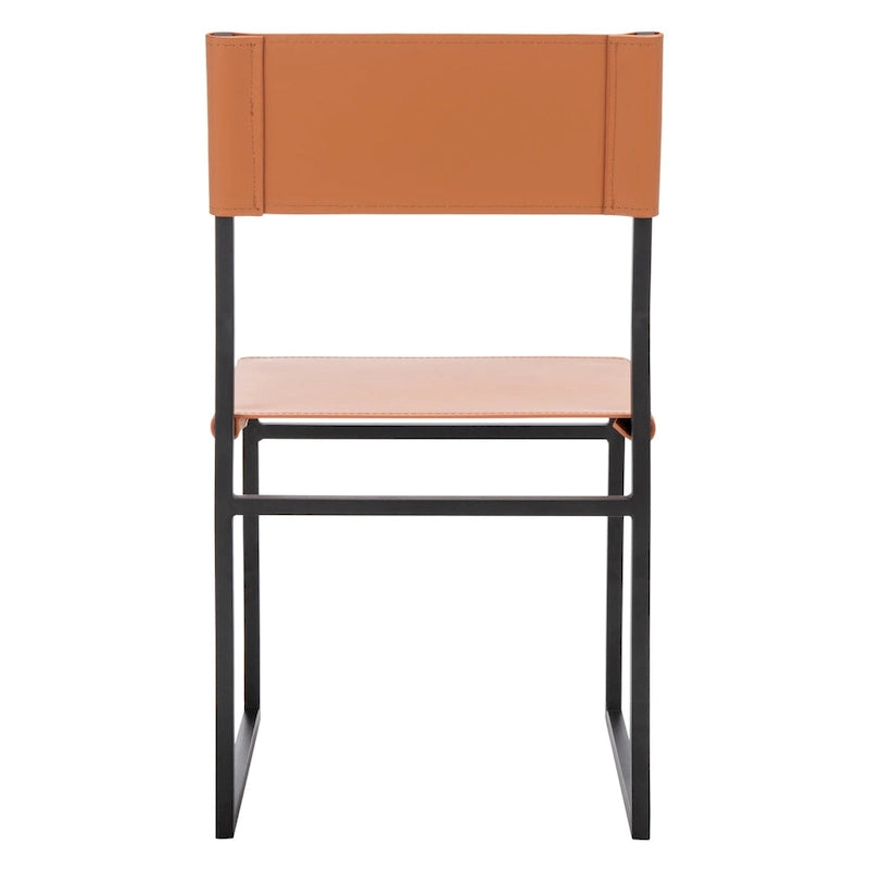 Chaise de salle à manger moderne en cuir avec piètement ouvert en métal noir