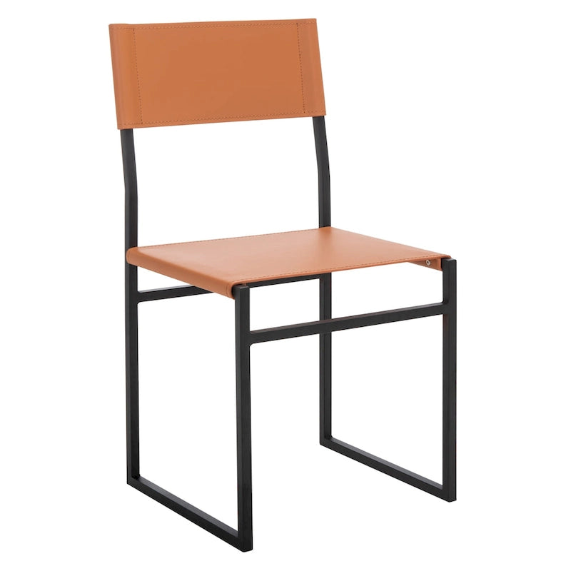 Chaise de salle à manger moderne en cuir avec piètement ouvert en métal noir