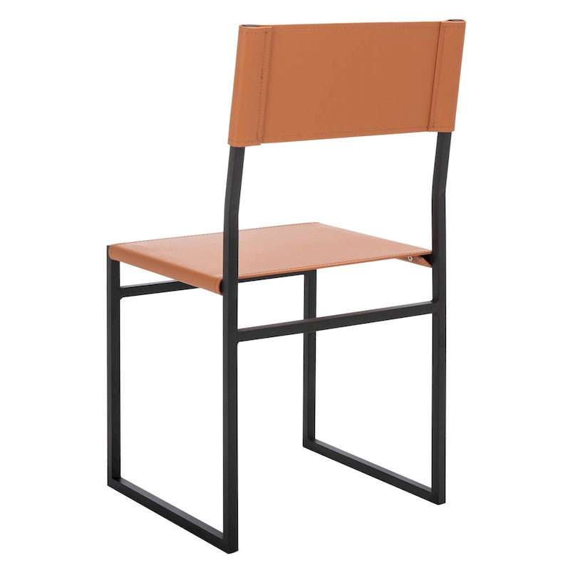 Chaise de salle à manger moderne en cuir avec piètement ouvert en métal noir