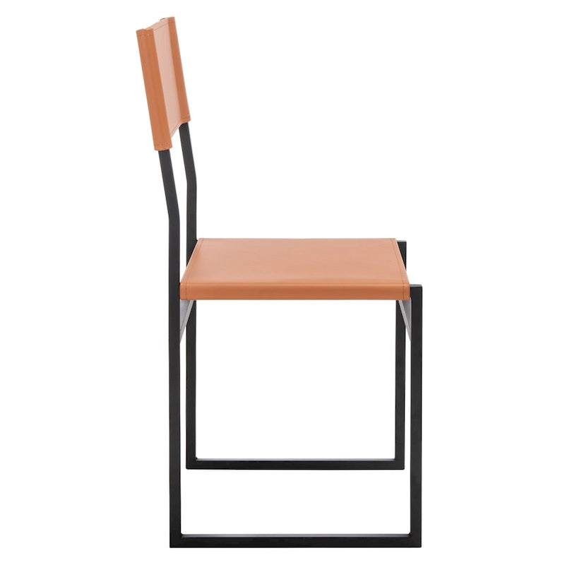 Chaise de salle à manger moderne en cuir avec piètement ouvert en métal noir