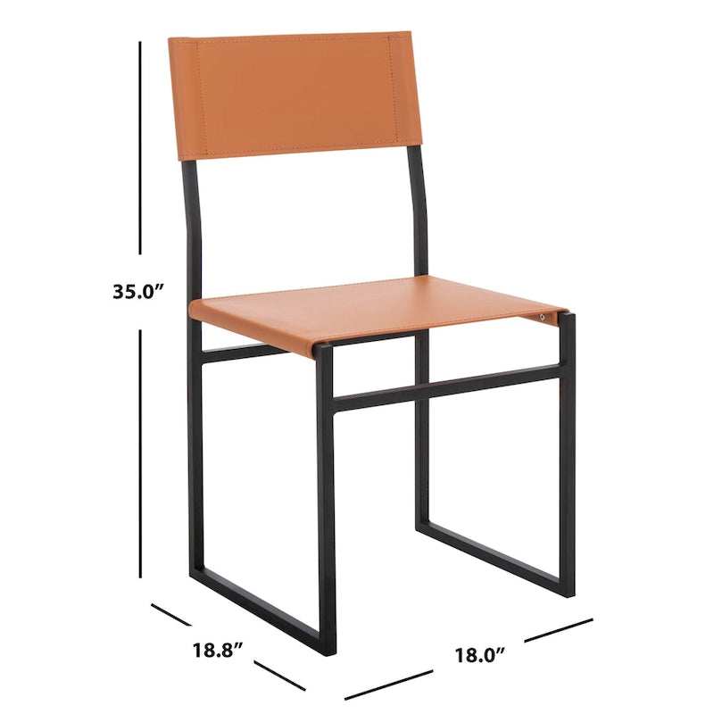 Chaise de salle à manger moderne en cuir avec piètement ouvert en métal noir