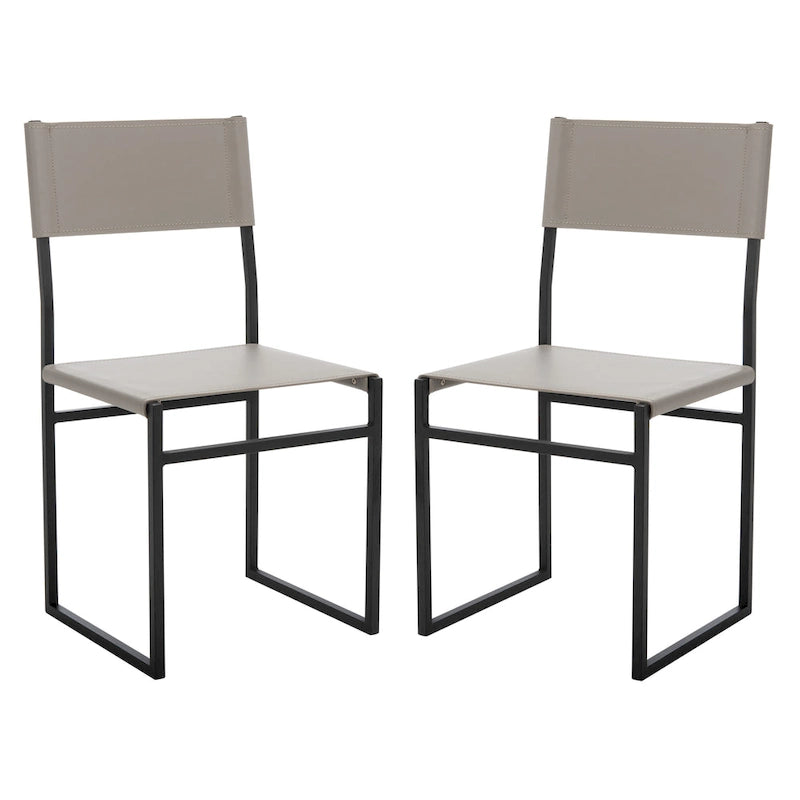 Chaise de salle à manger moderne en cuir avec piètement ouvert en métal noir