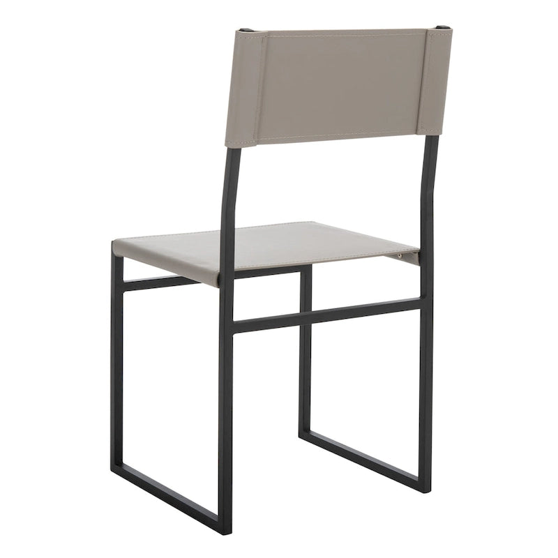 Chaise de salle à manger moderne en cuir avec piètement ouvert en métal noir