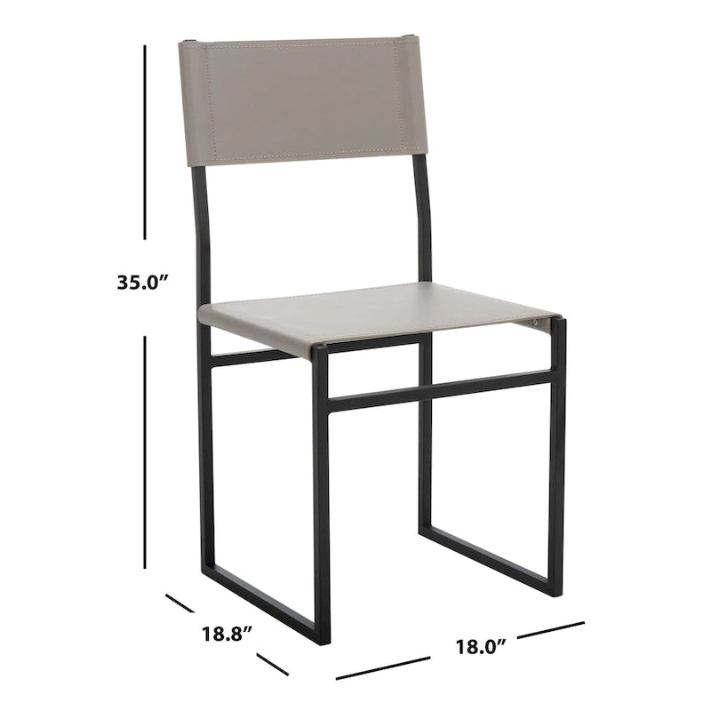 Chaise de salle à manger moderne en cuir avec piètement ouvert en métal noir