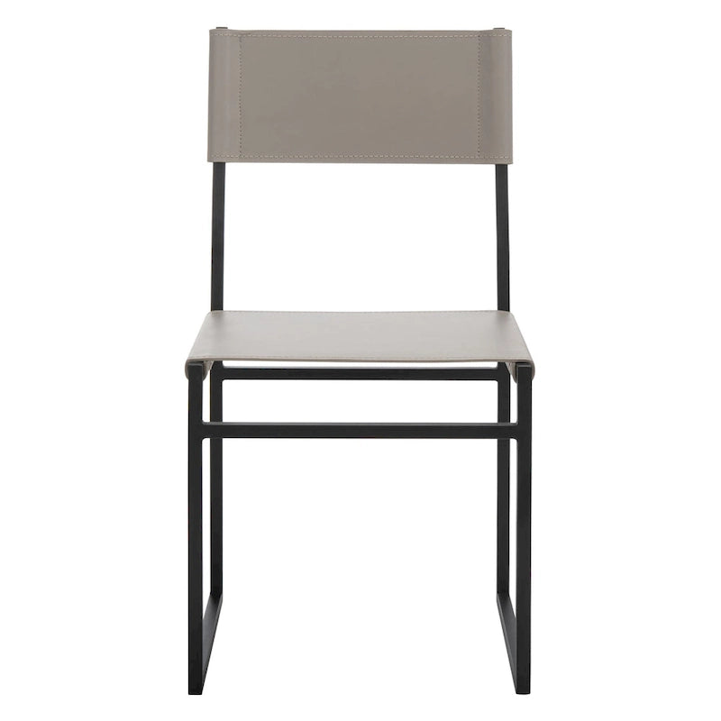 Chaise de salle à manger moderne en cuir avec piètement ouvert en métal noir