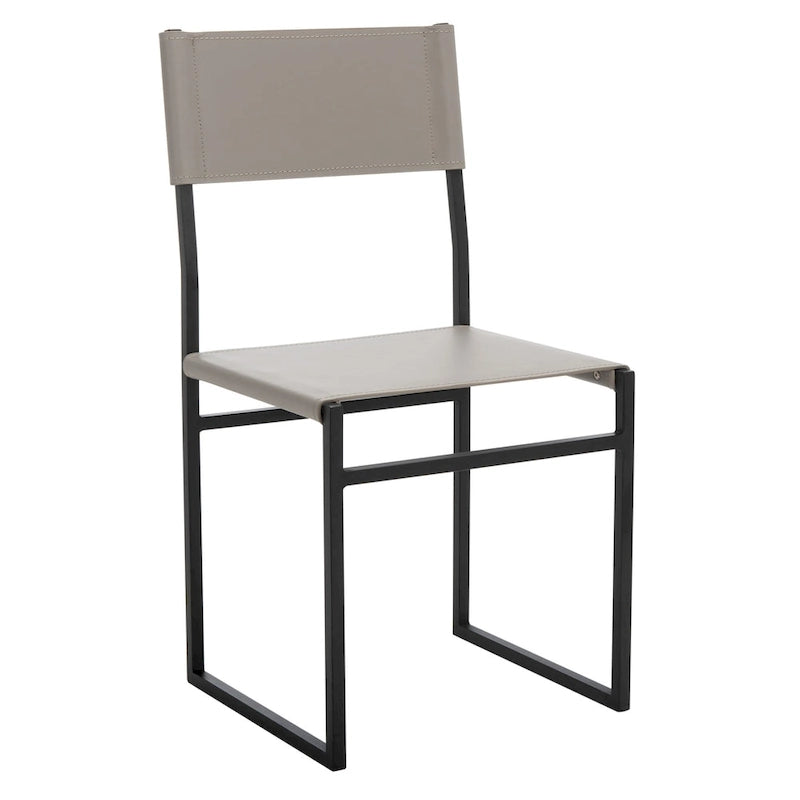 Chaise de salle à manger moderne en cuir avec piètement ouvert en métal noir
