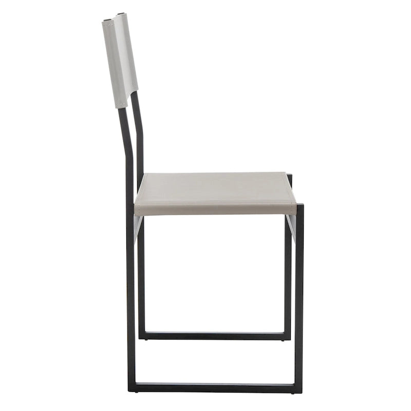Chaise de salle à manger moderne en cuir avec piètement ouvert en métal noir