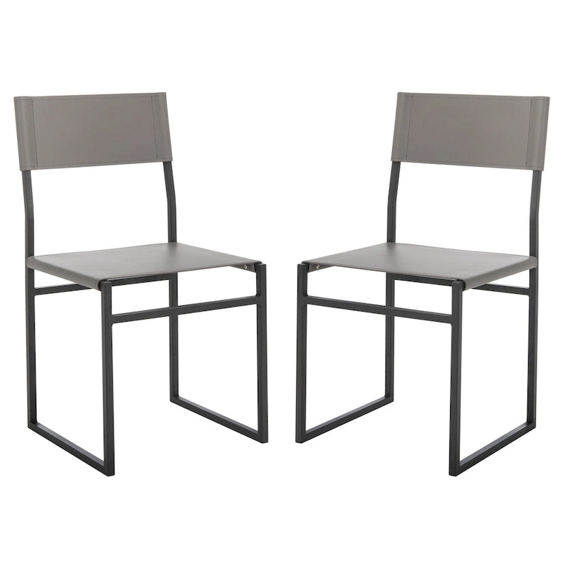 Chaise de salle à manger moderne en cuir avec piètement ouvert en métal noir