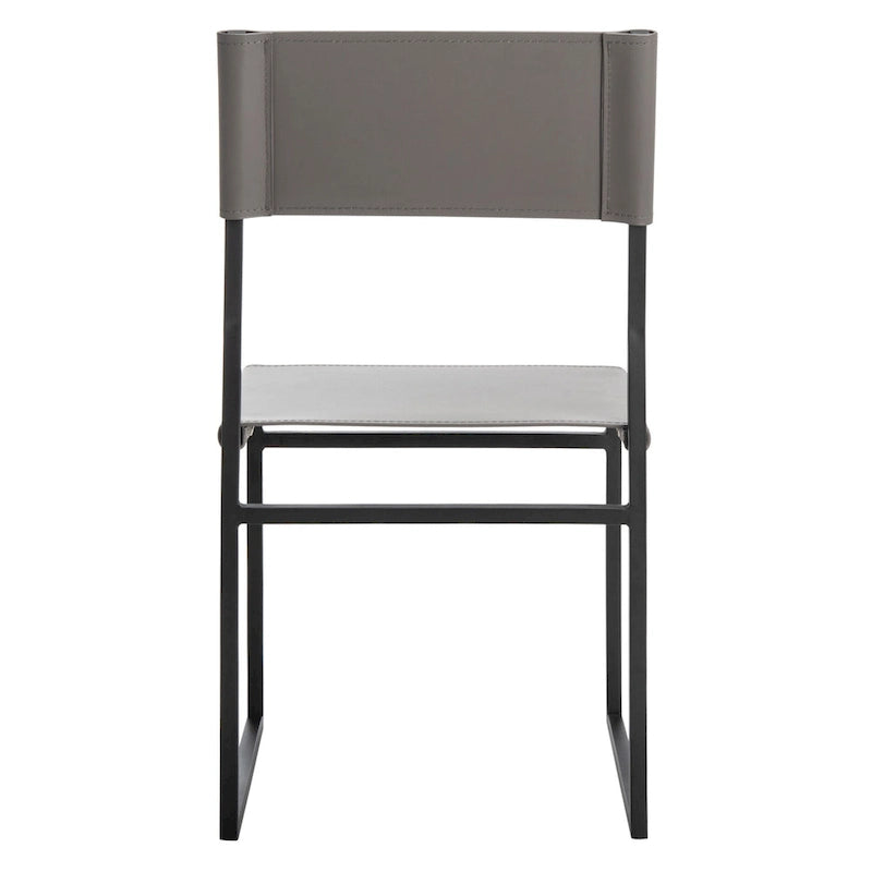 Chaise de salle à manger moderne en cuir avec piètement ouvert en métal noir