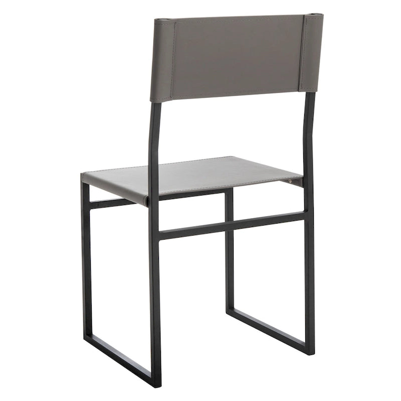 Chaise de salle à manger moderne en cuir avec piètement ouvert en métal noir