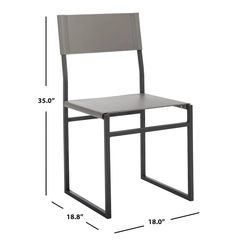 Chaise de salle à manger moderne en cuir avec piètement ouvert en métal noir