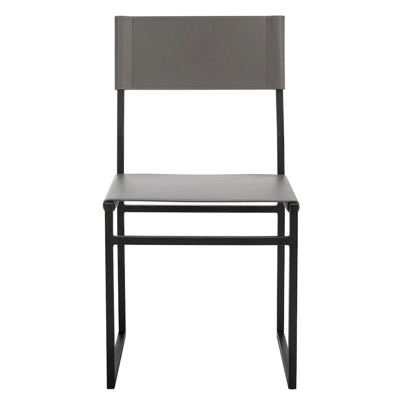 Chaise de salle à manger moderne en cuir avec piètement ouvert en métal noir