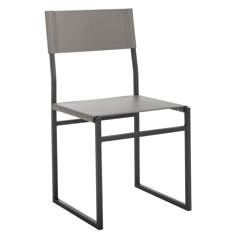 Chaise de salle à manger moderne en cuir avec piètement ouvert en métal noir