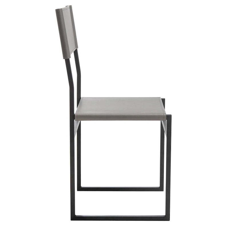 Chaise de salle à manger moderne en cuir avec piètement ouvert en métal noir