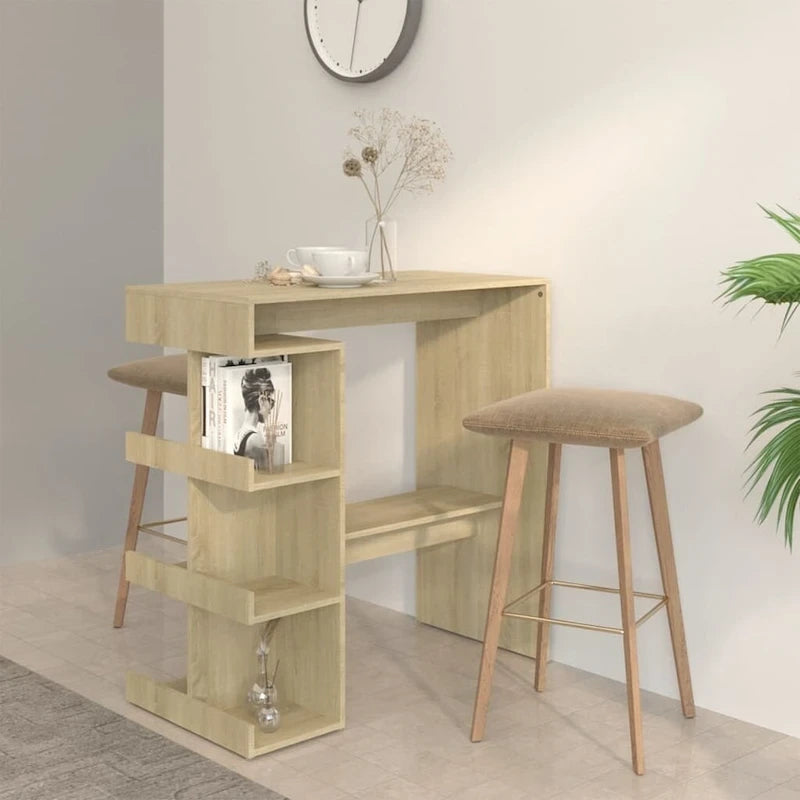 Table de bar avec étagère de rangement, en bois d'ingénierie, moderne, pour bistro ou cuisine