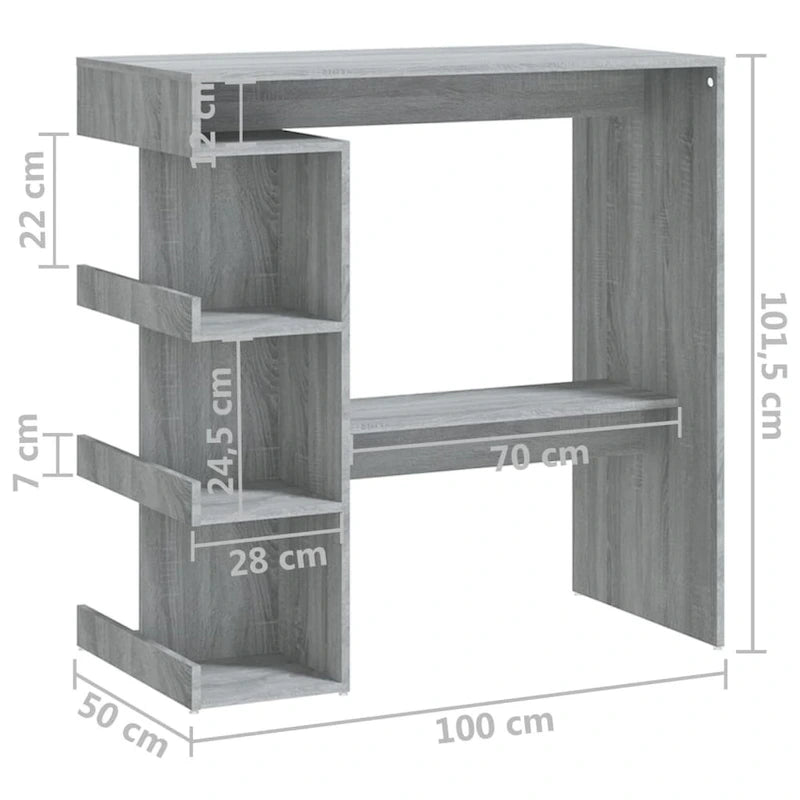 Table de bar avec étagère de rangement, en bois d'ingénierie, moderne, pour bistro ou cuisine