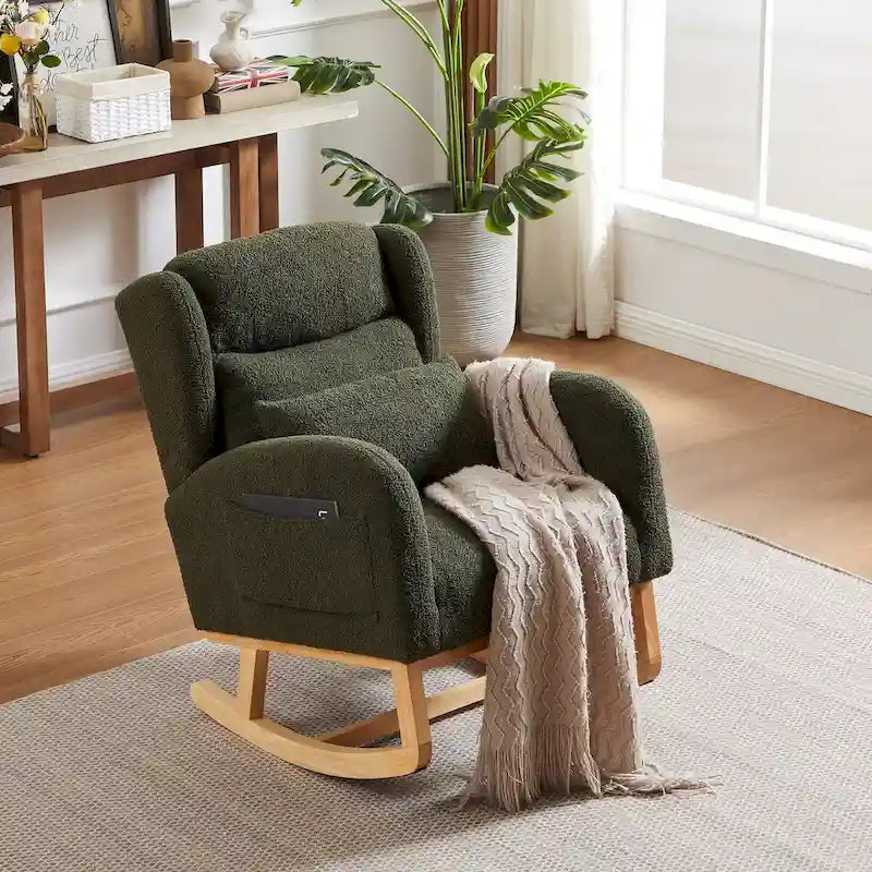 Fauteuil à bascule rembourré à dossier haut de style moderne avec poches latérales
