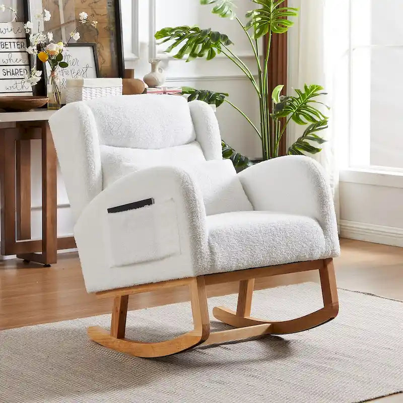 Fauteuil à bascule rembourré à dossier haut de style moderne avec poches latérales