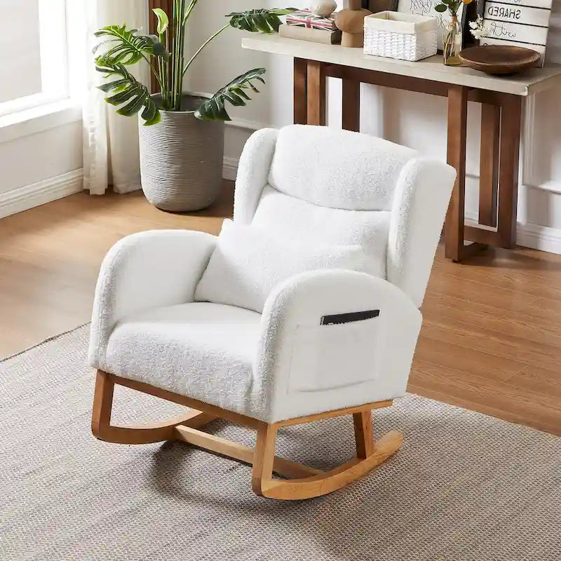 Fauteuil à bascule rembourré à dossier haut de style moderne avec poches latérales