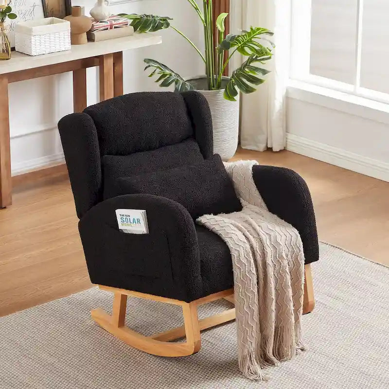 Fauteuil à bascule rembourré à dossier haut de style moderne avec poches latérales