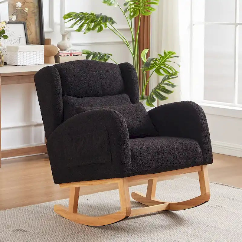 Fauteuil à bascule rembourré à dossier haut de style moderne avec poches latérales