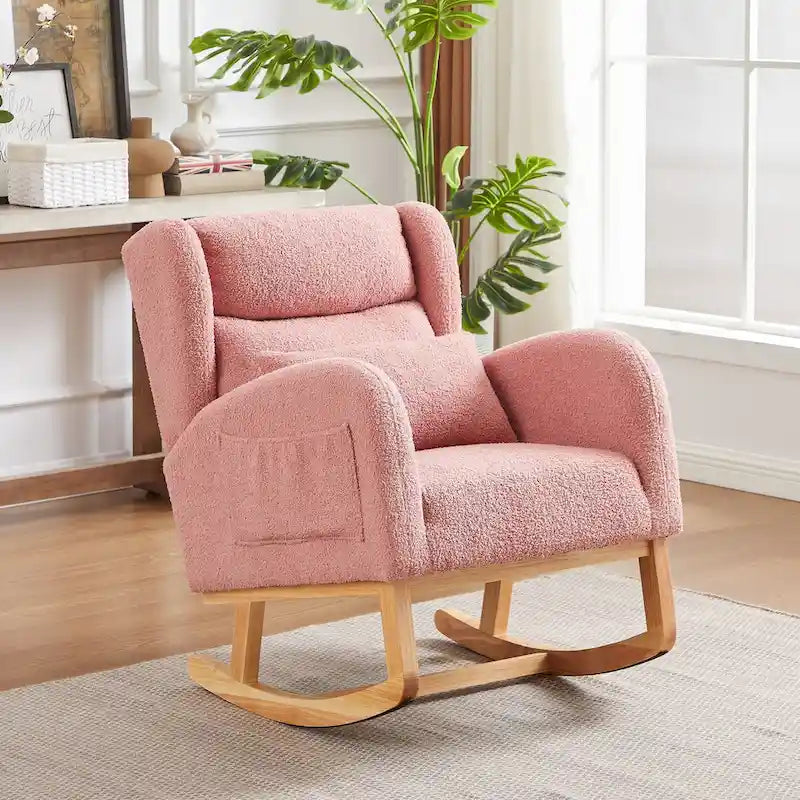 Fauteuil à bascule rembourré à dossier haut de style moderne avec poches latérales