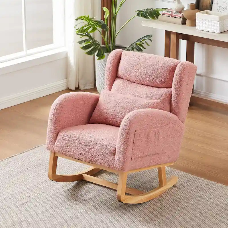 Fauteuil à bascule rembourré à dossier haut de style moderne avec poches latérales