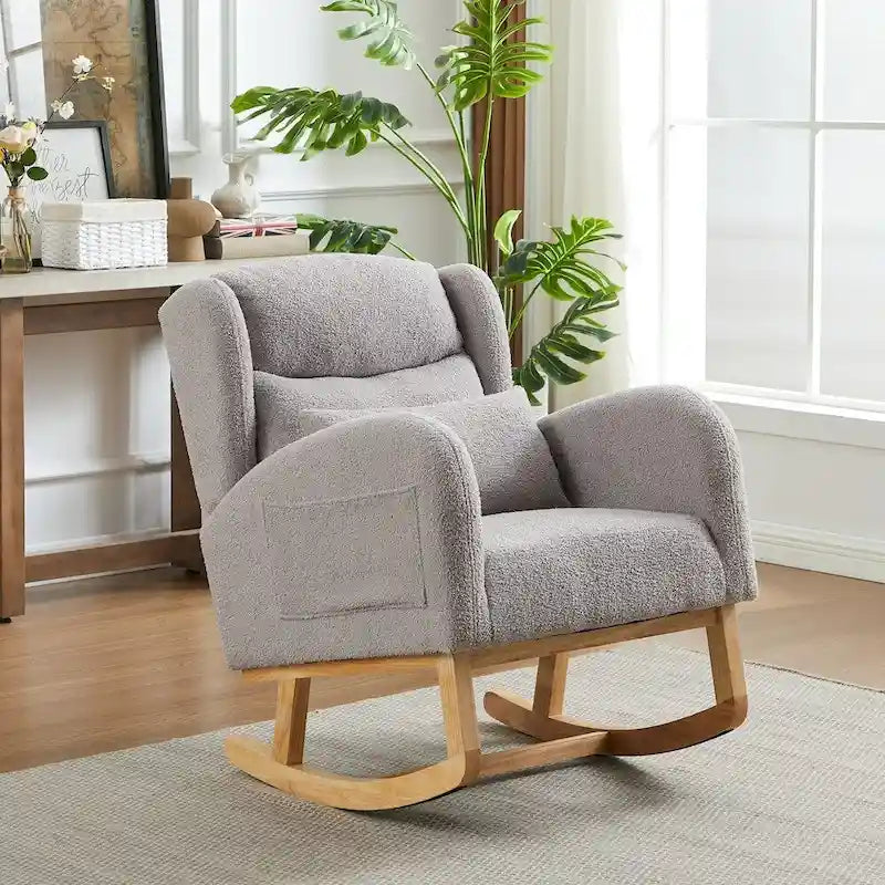 Fauteuil à bascule rembourré à dossier haut de style moderne avec poches latérales