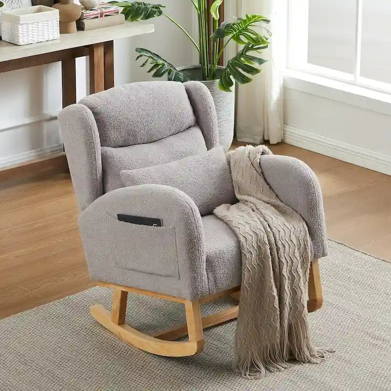 Fauteuil à bascule rembourré à dossier haut de style moderne avec poches latérales