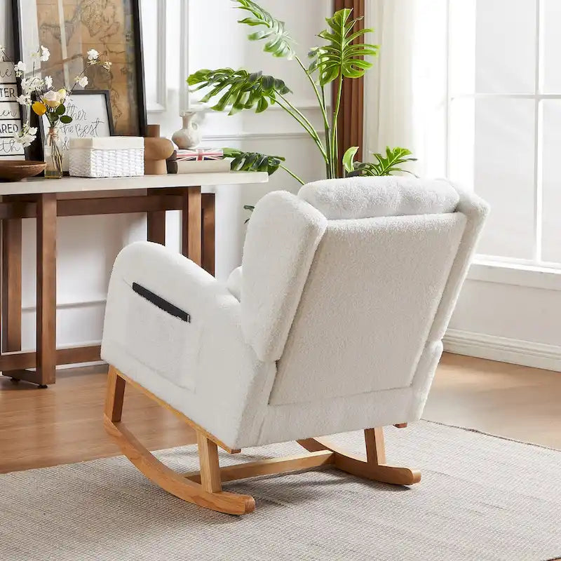 Fauteuil à bascule rembourré à dossier haut de style moderne avec poches latérales